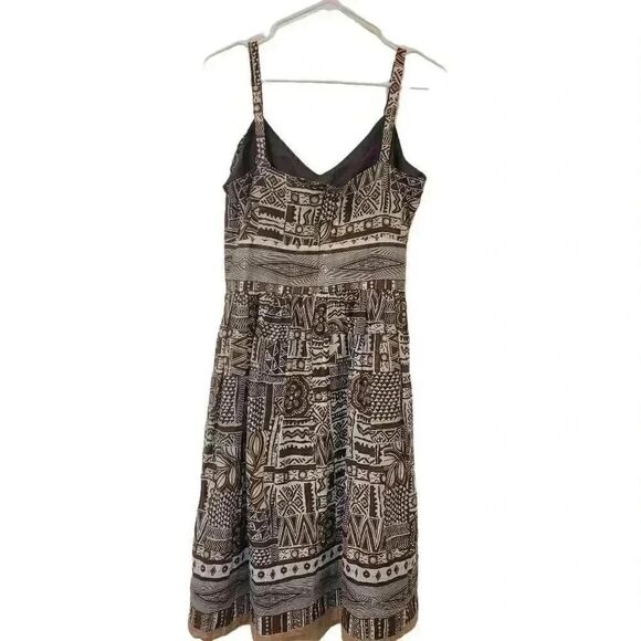 Dressbarn Women's Dark Brown & White Cotton African Print Sleeveless Lined Sundr - Picture 7 of 12